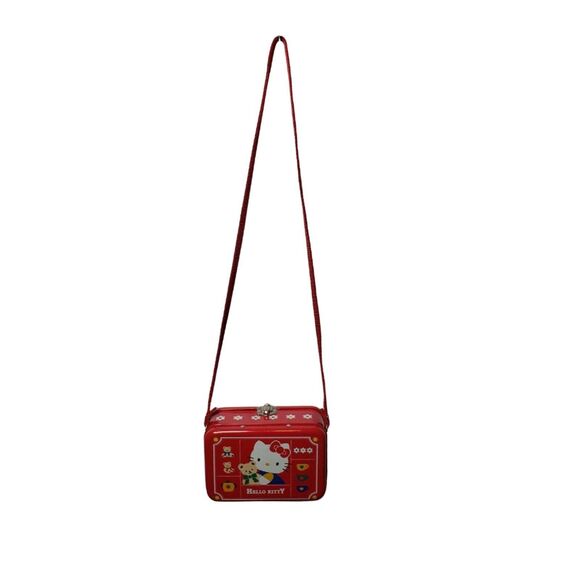 Vintage Hello Kitty Tin Purse Bag 1996 Red Sanrio Teddy Bear Strap Made in Korea - Picture 6 of 7